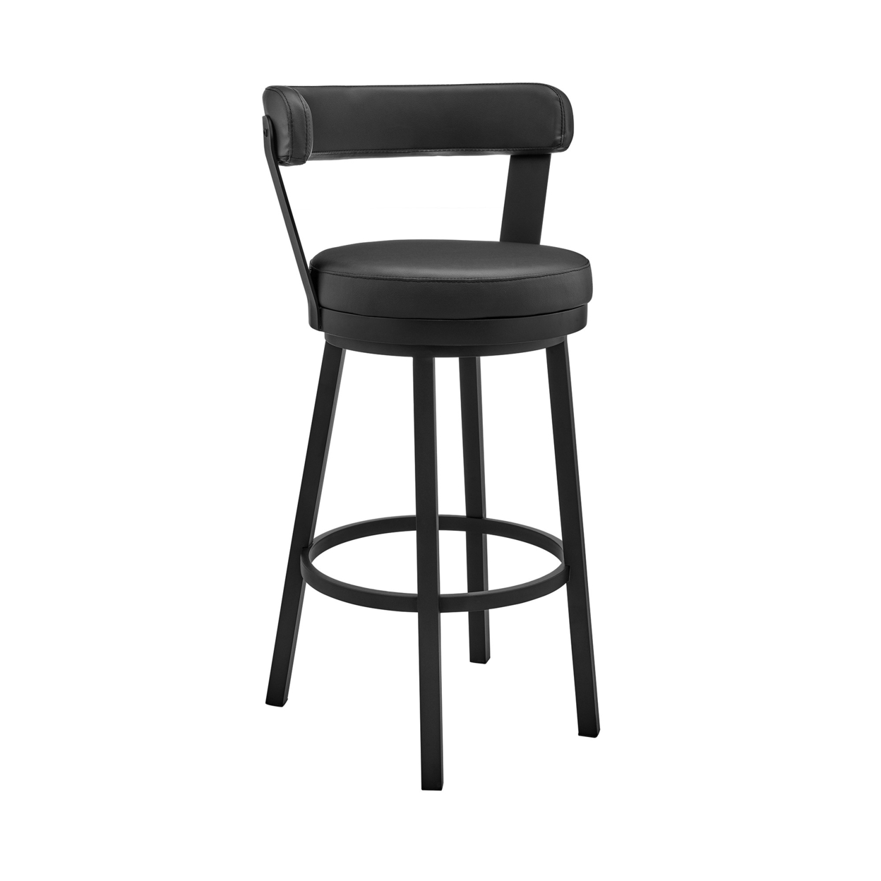 Emma 26 Inch Modern Counter Stool Chair, Vegan Faux Leather, Swivel, Black- Saltoro Sherpi