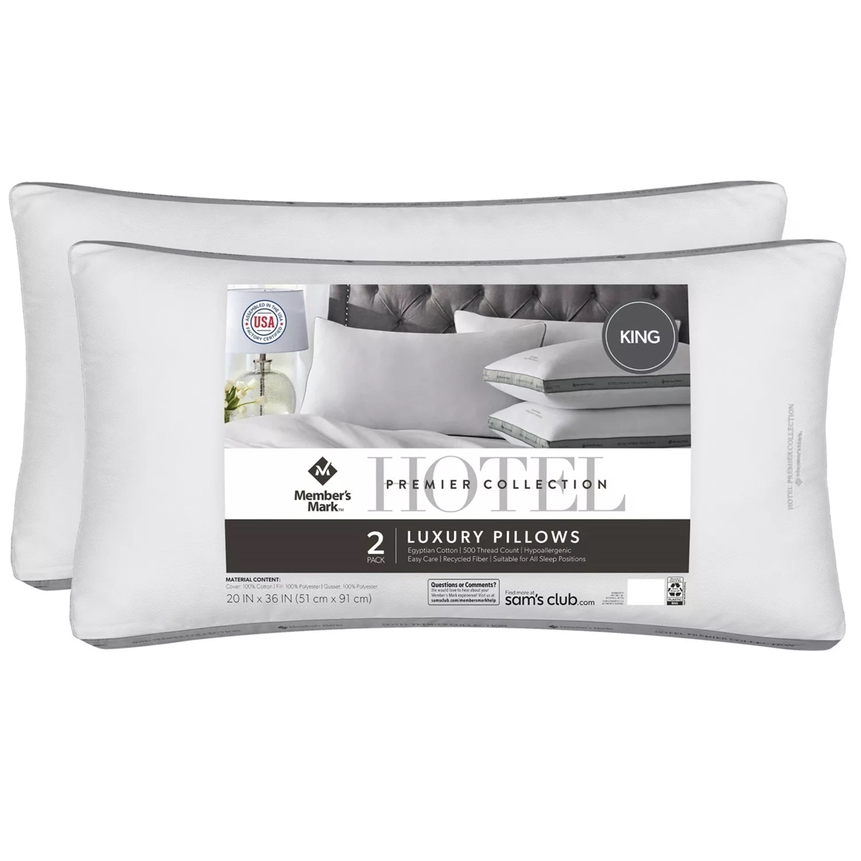 Member's Mark Hotel Premier Collection Bed Pillows, King (Pack Of 2)