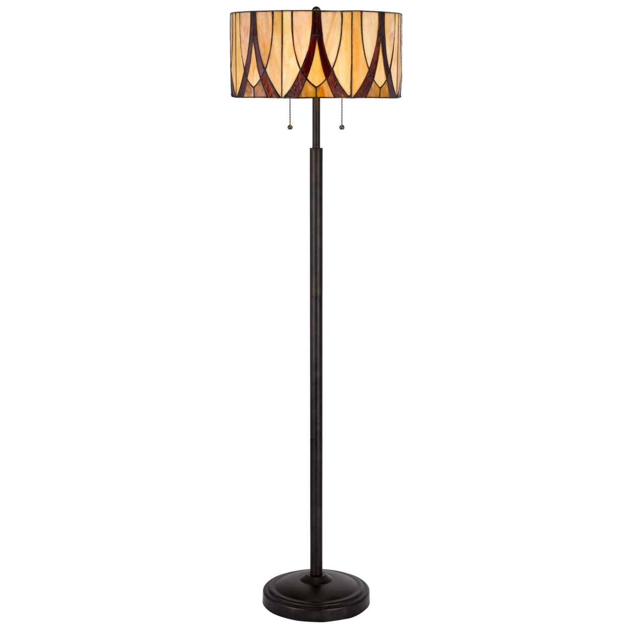 Eli 60 Inch Tiffany Style Floor Lamp, Glass Shade, Metal Base, Antique Bronze- Saltoro Sherpi