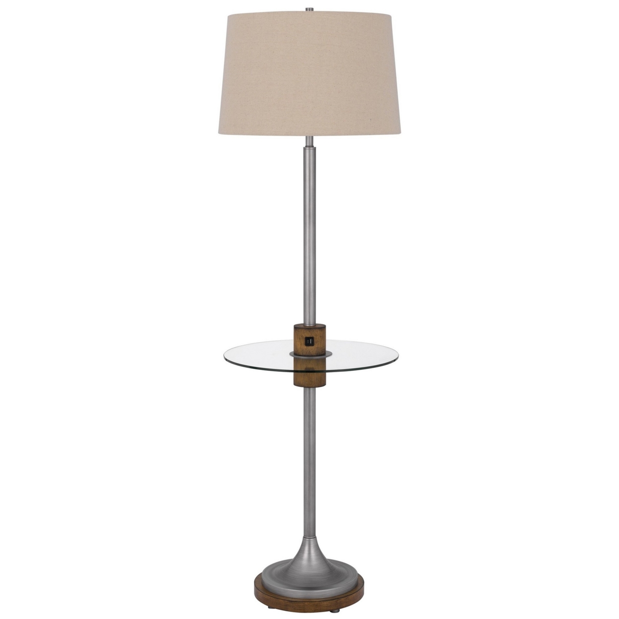 61 Inch Modern Floor Lamp, Glass Tray Table, 1 USB Port, Antique Silver- Saltoro Sherpi