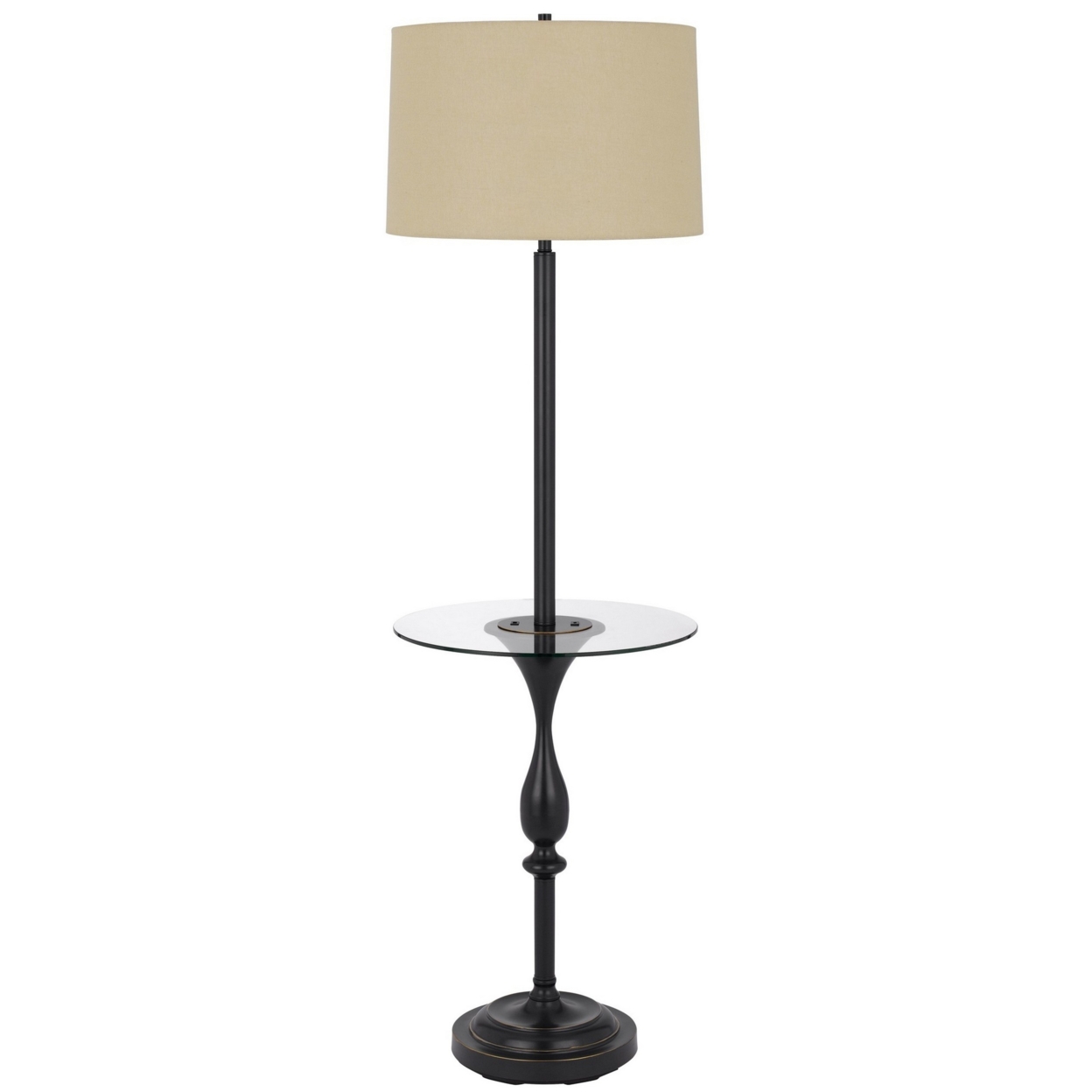 Ava 61 Inch Modern Floor Lamp, Glass Tray Table, 1 USB Port, Dark Bronze- Saltoro Sherpi