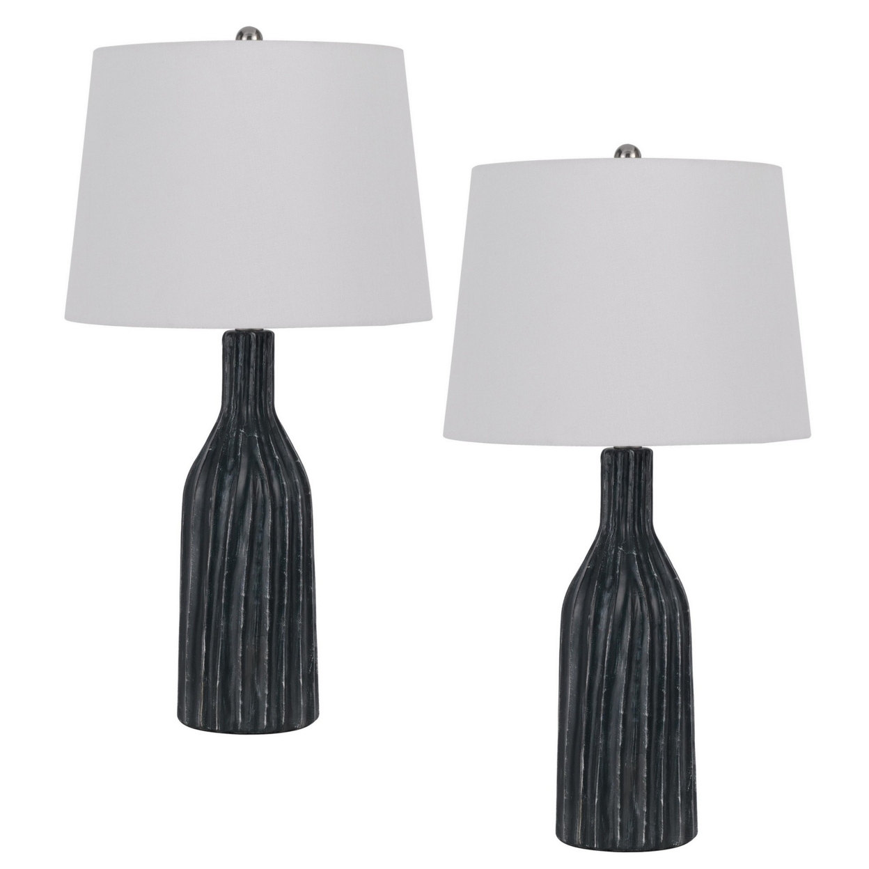 25 Inch Set Of 2 Artisanal Ceramic Accent Table Lamp, Fluted, Grayed Black- Saltoro Sherpi