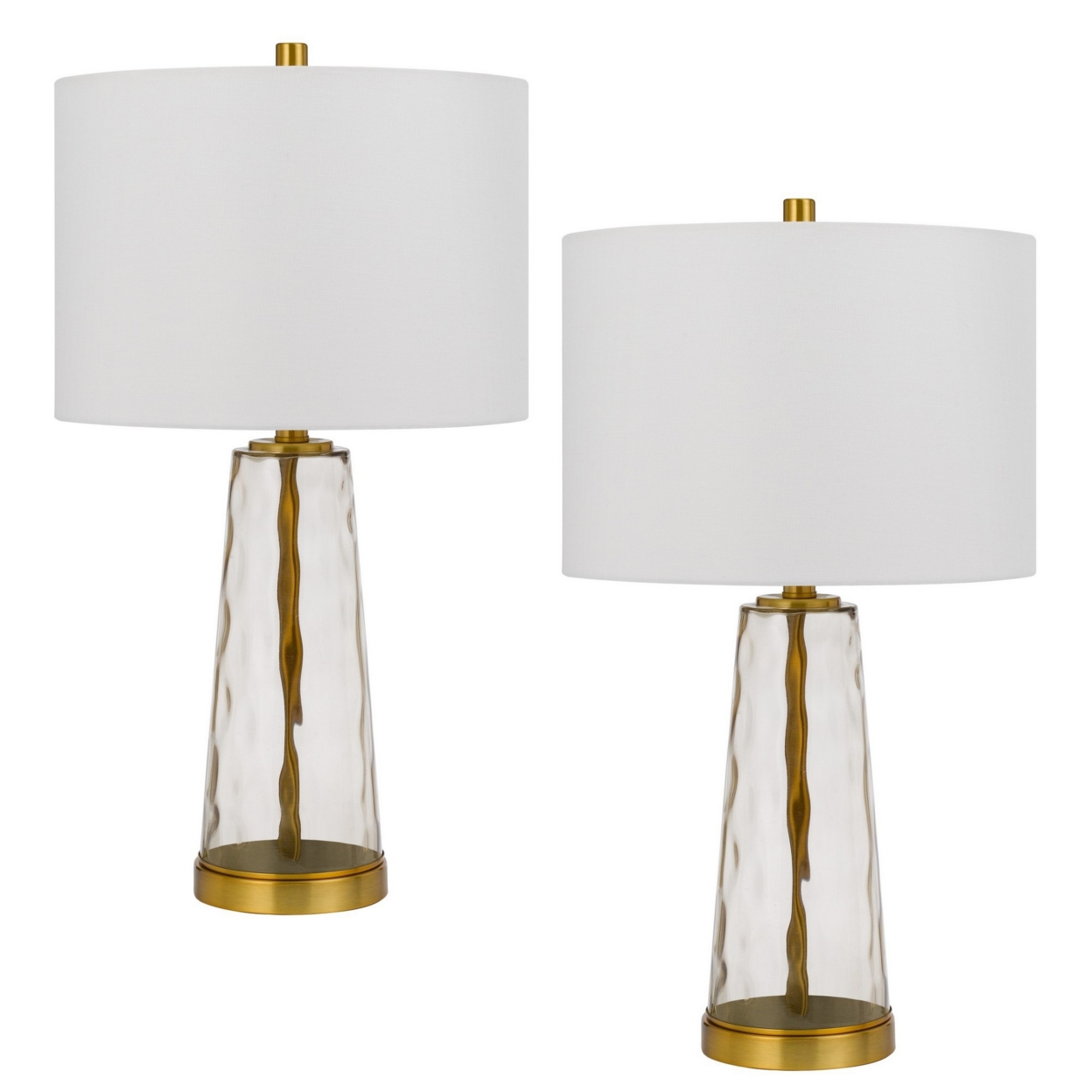 26 Inch Modern Accent Table Lamp Set Of 2, Clear Glass Base, Antique Brass- Saltoro Sherpi