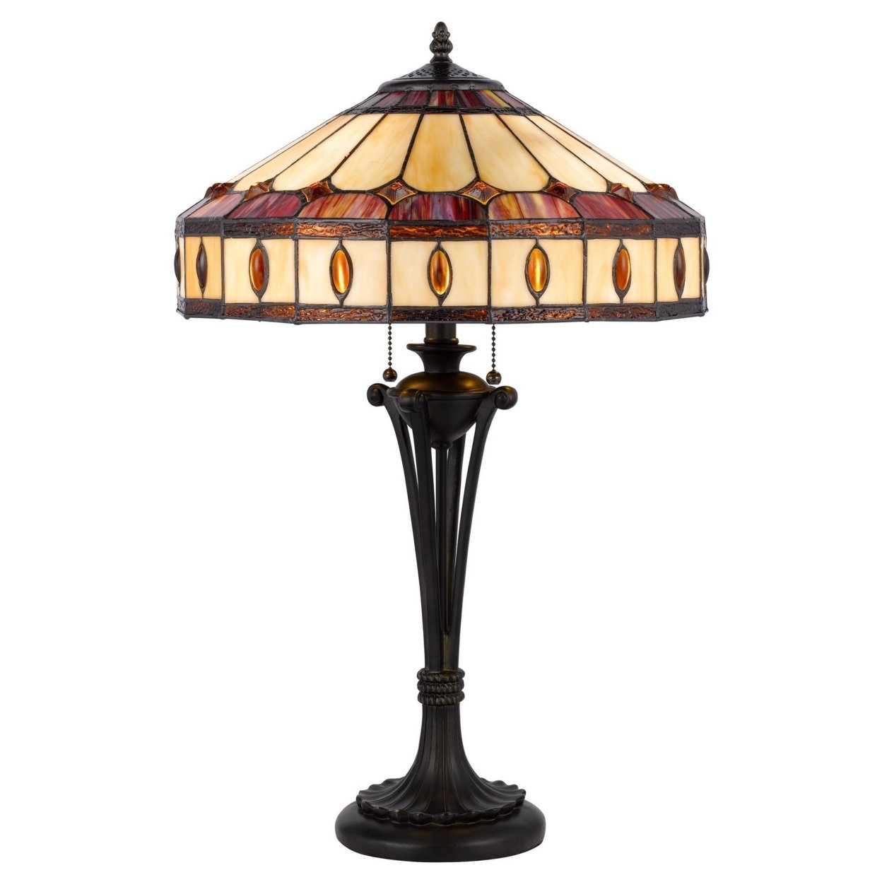 Xia 26 Inch Tiffany Style Vintage Table Lamp, Glass Shade, Antique Bronze- Saltoro Sherpi