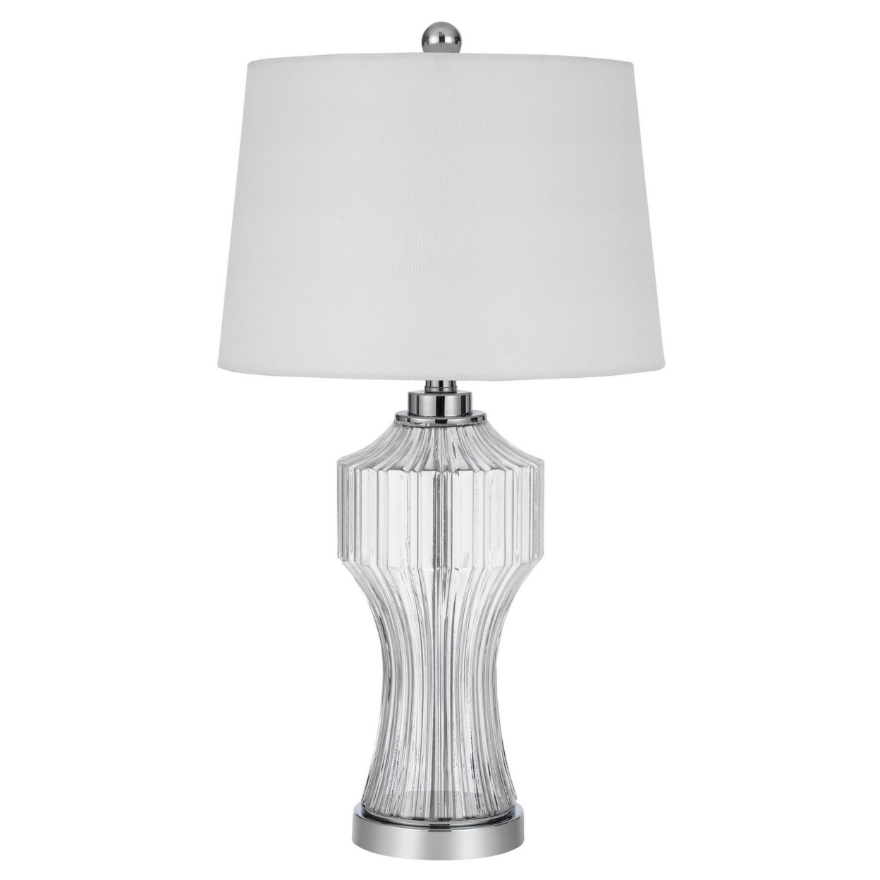 26 Inch Accent Table Lamp, Round Glass Base, White, Clear- Saltoro Sherpi