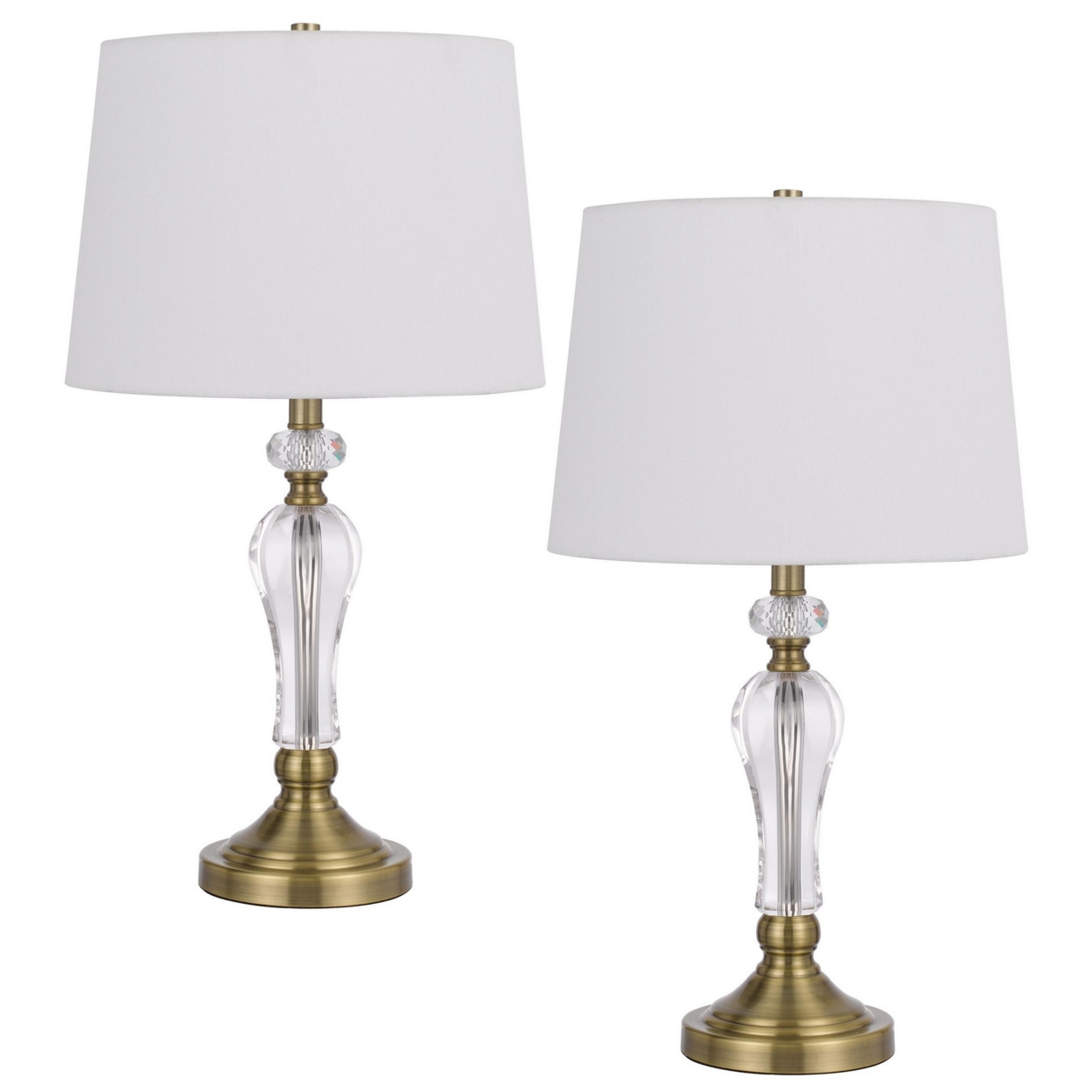 25 Inch Modern Table Lamp, Hardback Fabric Shade, Glass Body, Antique Brass- Saltoro Sherpi