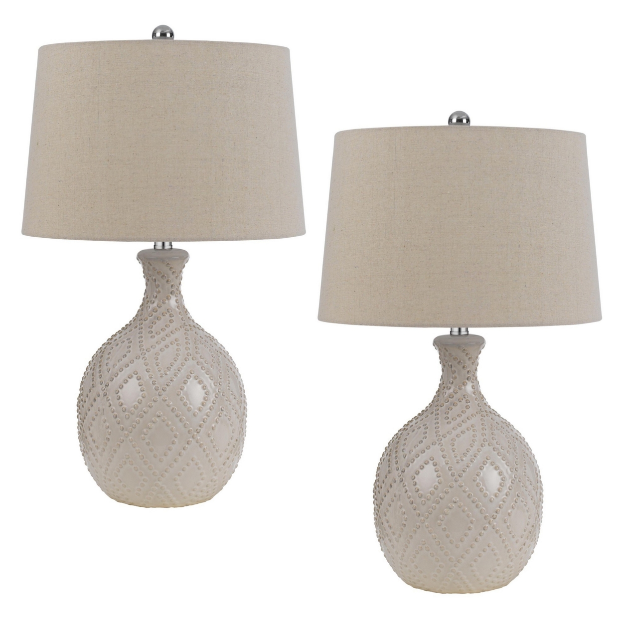 27 Inch Table Lamp Set Of 2, Ceramic Base, Hardback Fabric Shade, Ivory- Saltoro Sherpi
