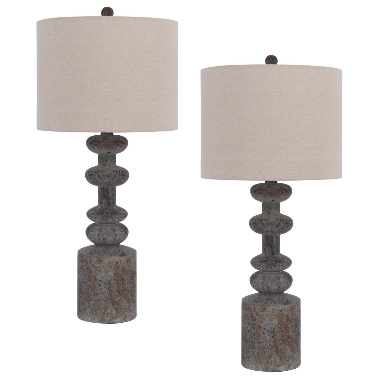 31 Inch Accent Table Lamp, Resin Turned Base, Set Of 2, Beige, Gray- Saltoro Sherpi
