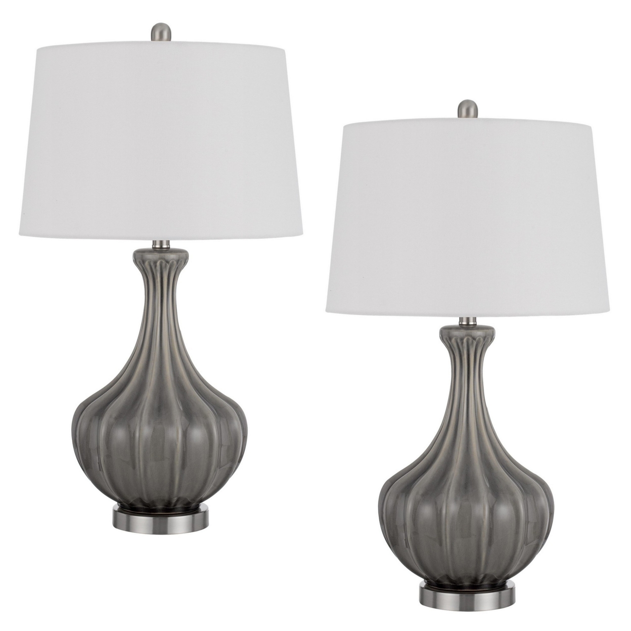 29 Inch Accent Table Lamp Set Of 2, Elegant Tapered Glass Base, Slate Gray- Saltoro Sherpi