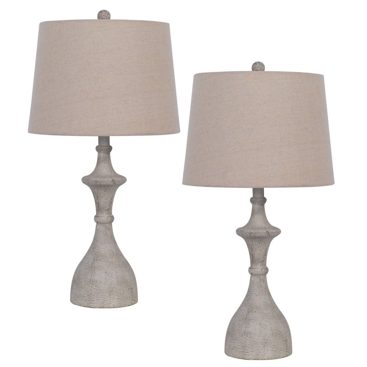 27 Inch Set Of 2 Classic Resin Accent Table Lamp, Turned, Beige Rustic Gray- Saltoro Sherpi