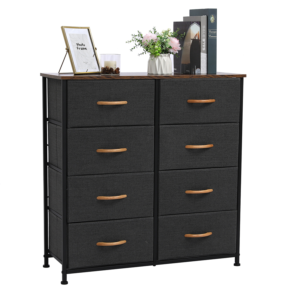 4-Tier Wide Drawer Dresser Storage Unit with 8 Easy Pull Fabric Drawers and Metal Frame Wooden Tabletop for Closets