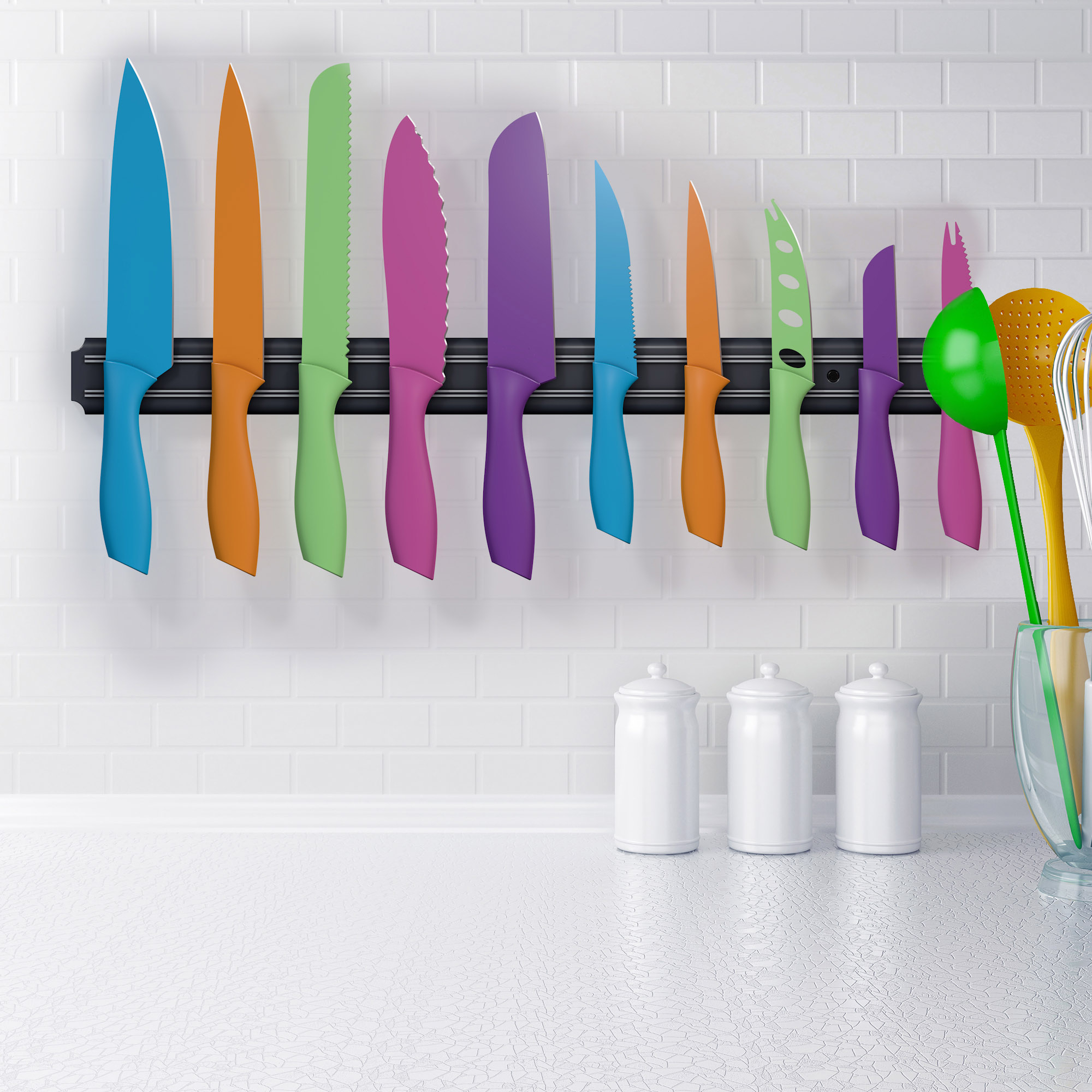 Classic Cuisine 10 Piece Multi-Colored Knife Set With Magnetic Bar