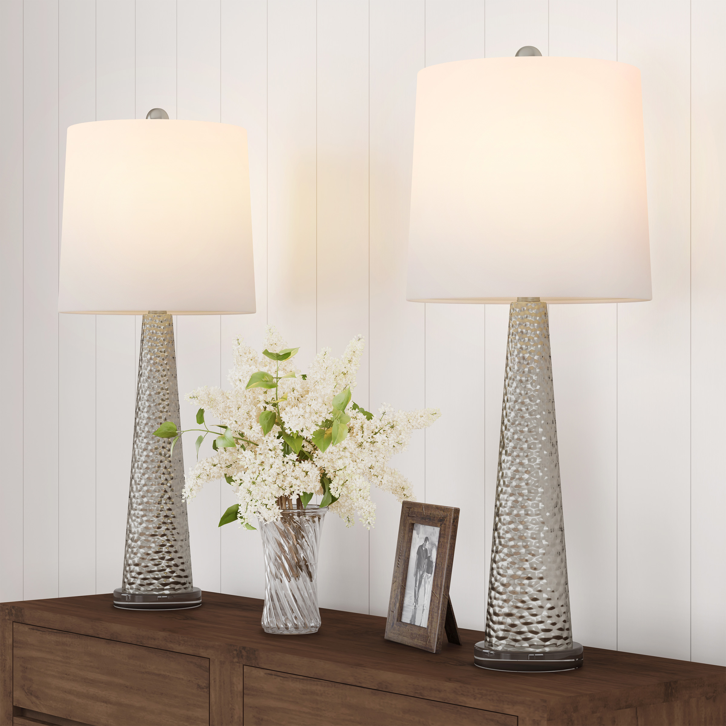 Table Lamps â Set Of 2 Contemporary Hammered-Look Glass For Bedroom, Living Room, Office With Energy-Efficient LED Bulbs