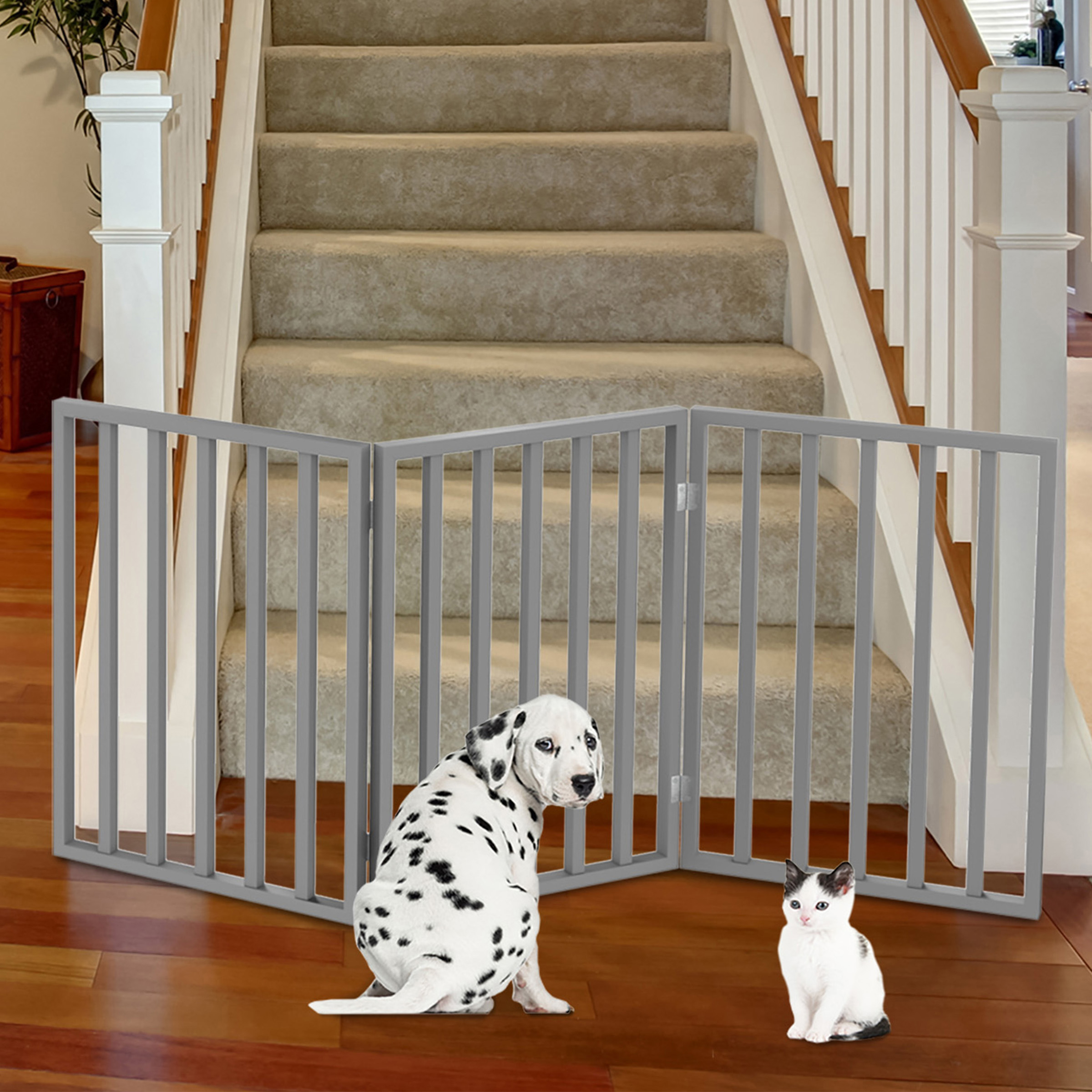 Wooden Pet Gate- Foldable 3-Panel Indoor Barrier Fence, Freestanding And Lightweight