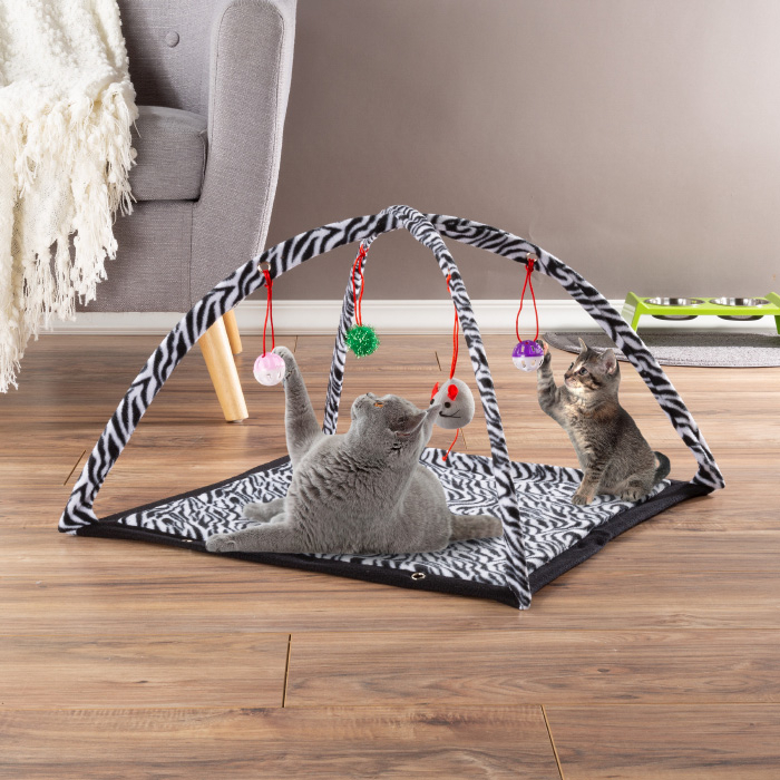 Cat Activity Center- Interactive Play Area Station For Cats, Kittens With Fleece Mat, Hanging Toys, Foldable Design For Exercise, Napping