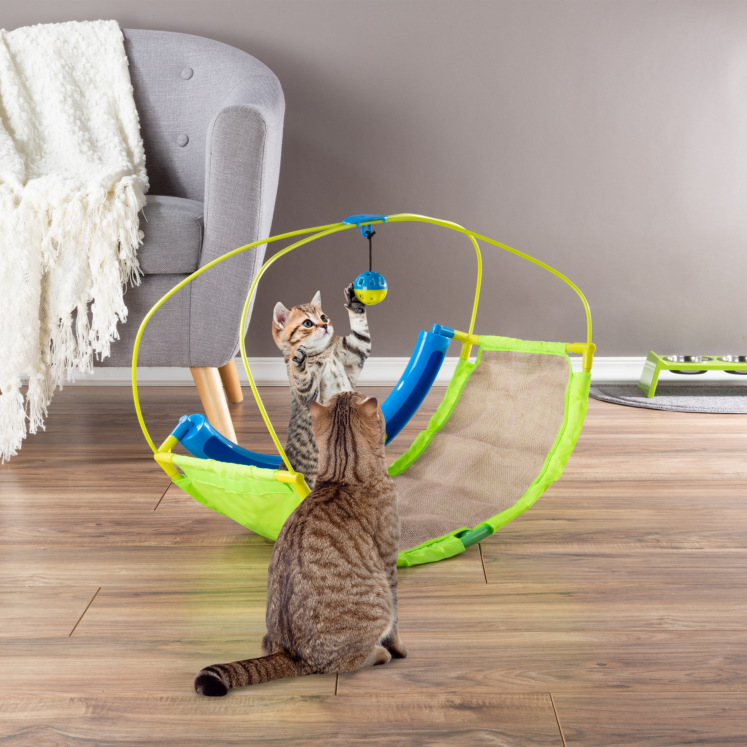 Interactive Cat Toy Rocking Activity Mat- Swing Playing Station With Sisal Scratching Area, Hanging Toy, Rolling Ball For Cats And Kitten