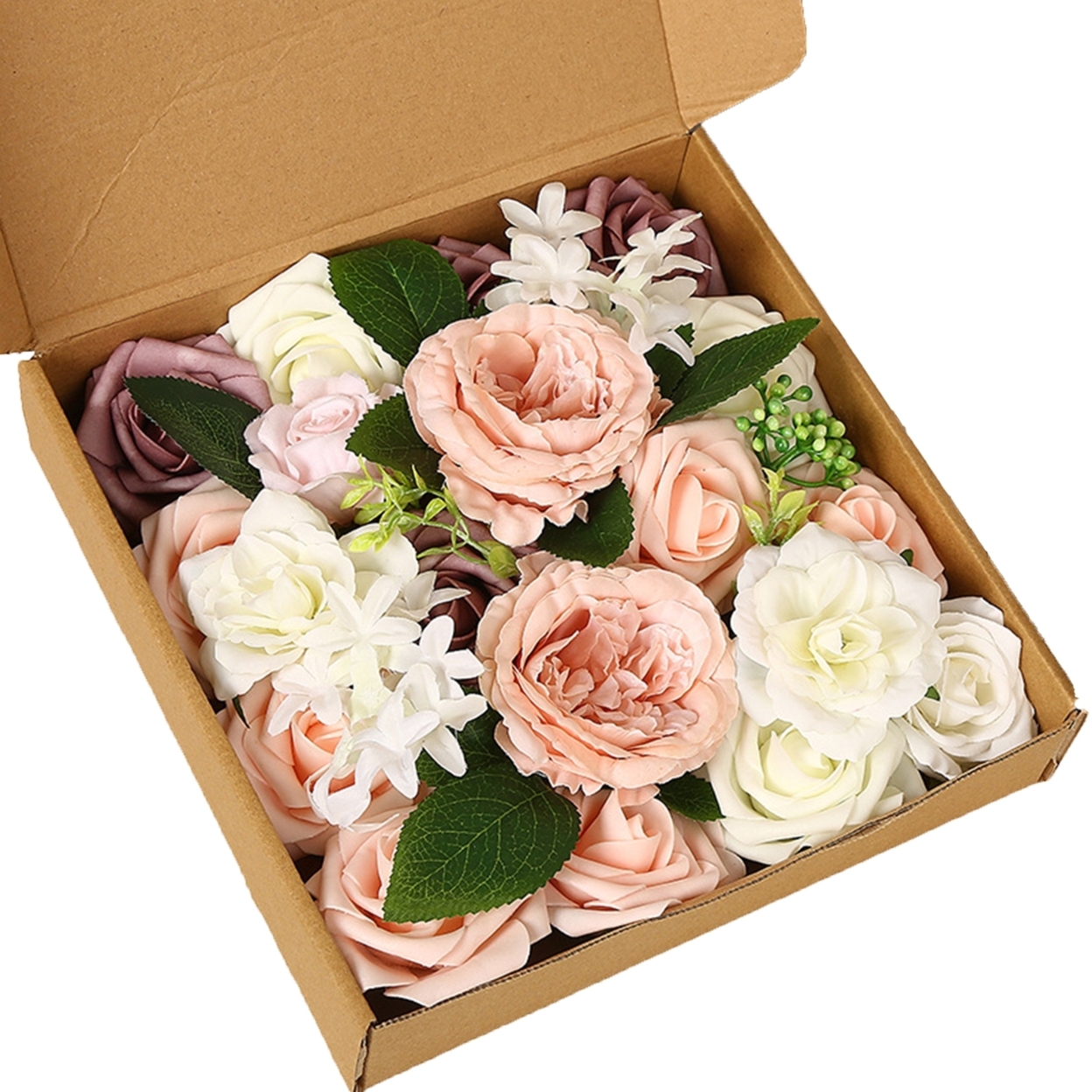 1 Box Beautiful Realistic Artificial Flower Faux Silk Flower Vivid Fine Texture Simulation Rose Wedding Accessories - pink purple