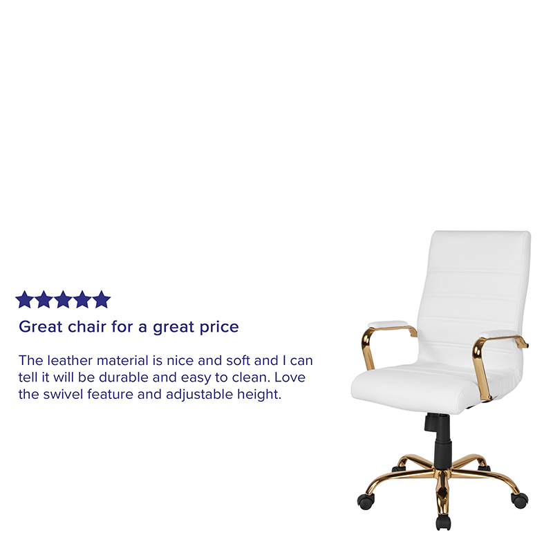 High Back White LeatherSoft Executive Swivel Office Chair With Gold Frame And Arms