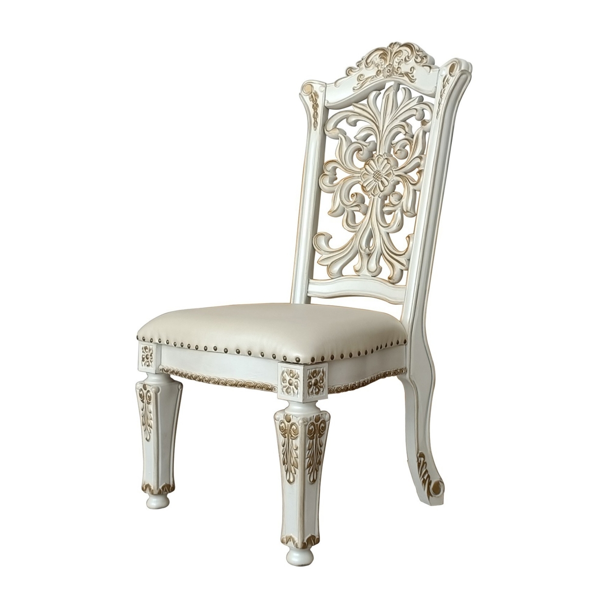 Jess 27 Inch Dining Chair, Nailhead Trim, Set Of 2, Faux Leather, White- Saltoro Sherpi