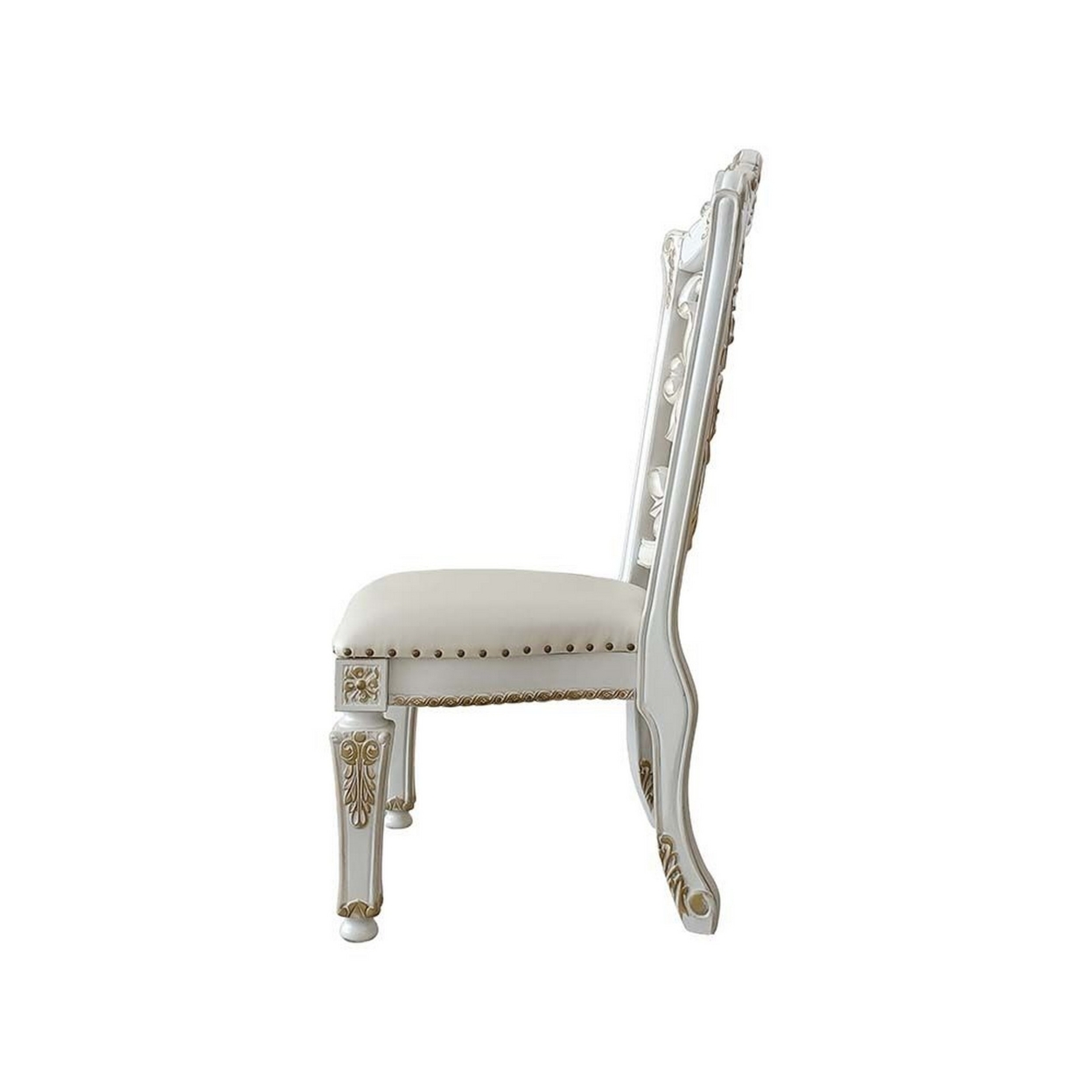 Jess 27 Inch Dining Chair, Nailhead Trim, Set Of 2, Faux Leather, White- Saltoro Sherpi