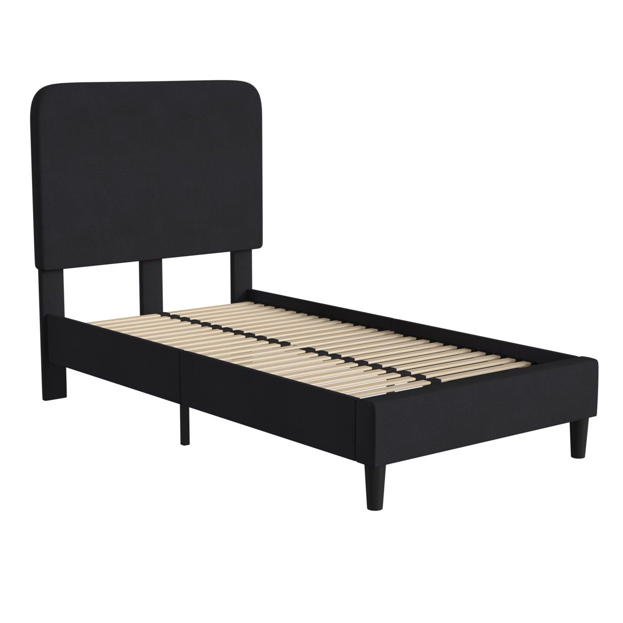 Addison Charcoal Twin Fabric Upholstered Platform Bed - Headboard With Rounded Edges - No Box Spring Or Foundation Needed