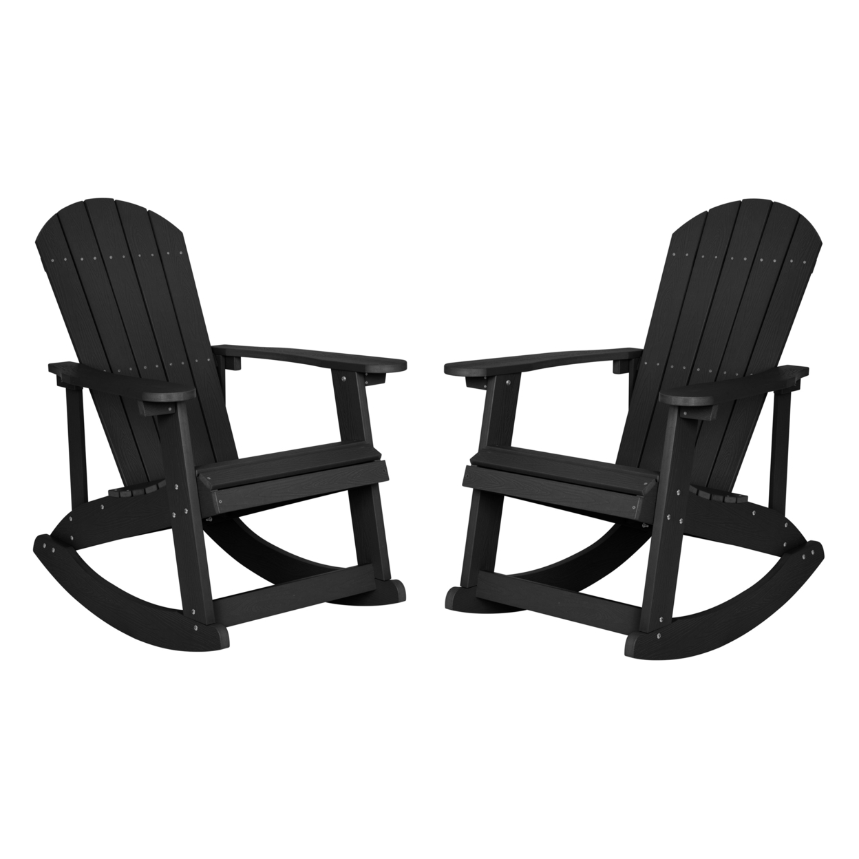 Savannah All-Weather Poly Resin Wood Adirondack Rocking Chair With Rust Resistant Stainless Steel Hardware In Black - Set Of 2