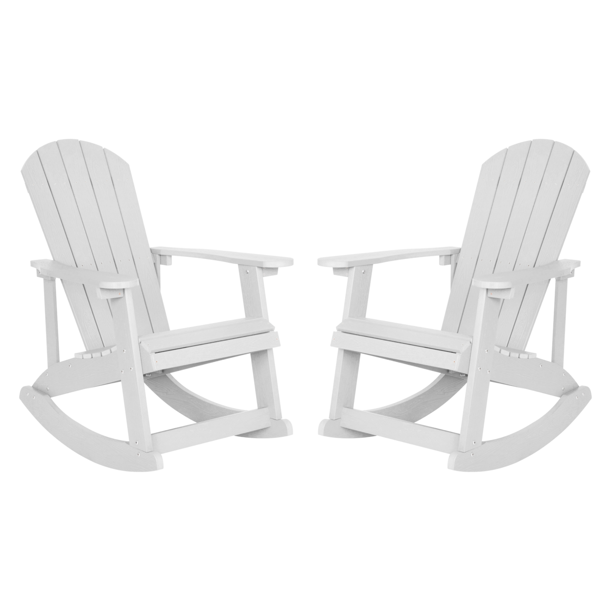 Savannah All-Weather Poly Resin Wood Adirondack Rocking Chair With Rust Resistant Stainless Steel Hardware In White - Set Of 2