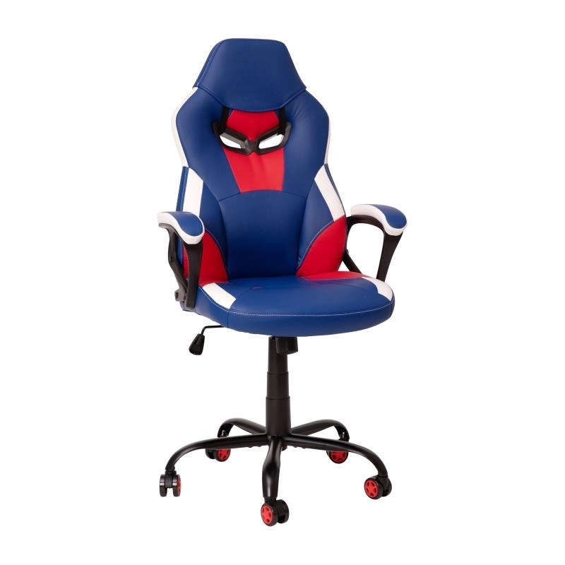 Ergonomic PC Office Computer Chair - Adjustable Red & Blue Designer Gaming Chair - 360? Swivel - Red Dual Wheel Casters