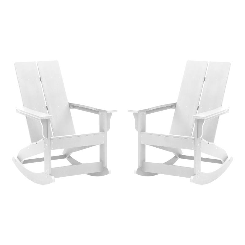 Finn Modern All-Weather 2-Slat Poly Resin Rocking Adirondack Chair With Rust Resistant Stainless Steel Hardware In White - Set Of2
