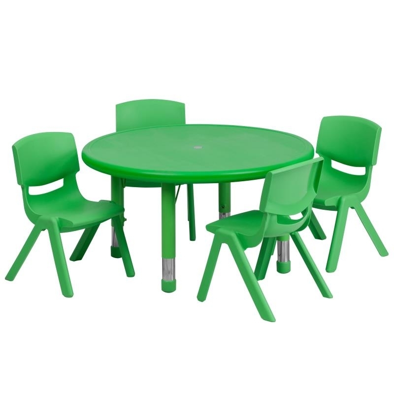 33'' Round Green Plastic Height Adjustable Activity Table Set With 4 Chairs