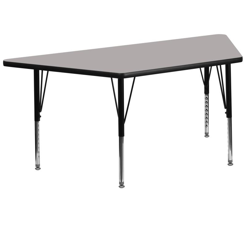 29''W X 57''L Trapezoid Grey HP Laminate Activity Table - Height Adjustable Short Legs