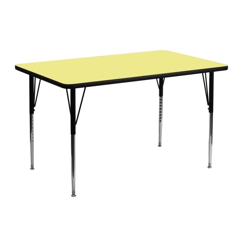 24''W X 48''L Rectangular Yellow Thermal Laminate Activity Table - Standard Height Adjustable Legs