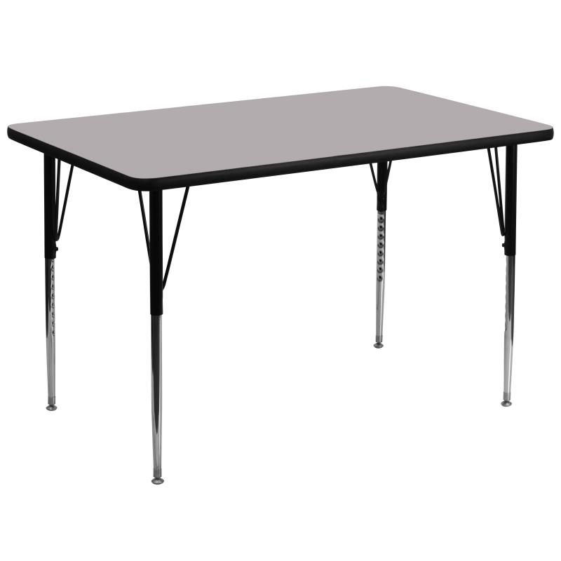 36''W X 72''L Rectangular Grey Thermal Laminate Activity Table - Standard Height Adjustable Legs