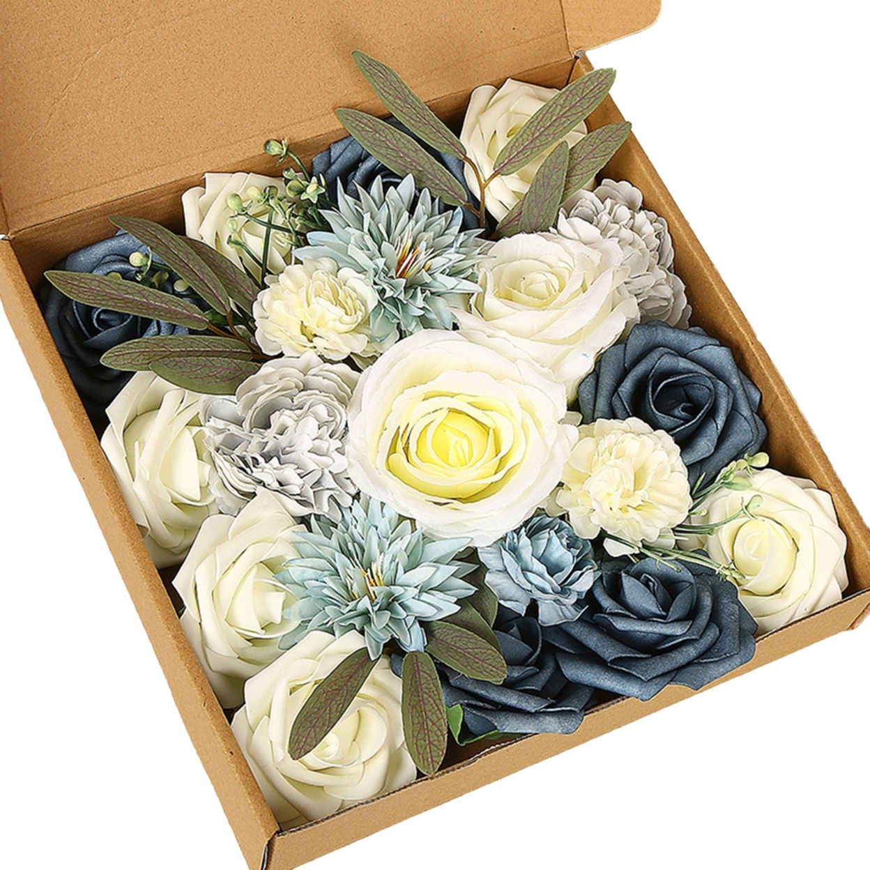 1 Box Beautiful Realistic Artificial Flower Faux Silk Flower Vivid Fine Texture Simulation Rose Wedding Accessories - blue