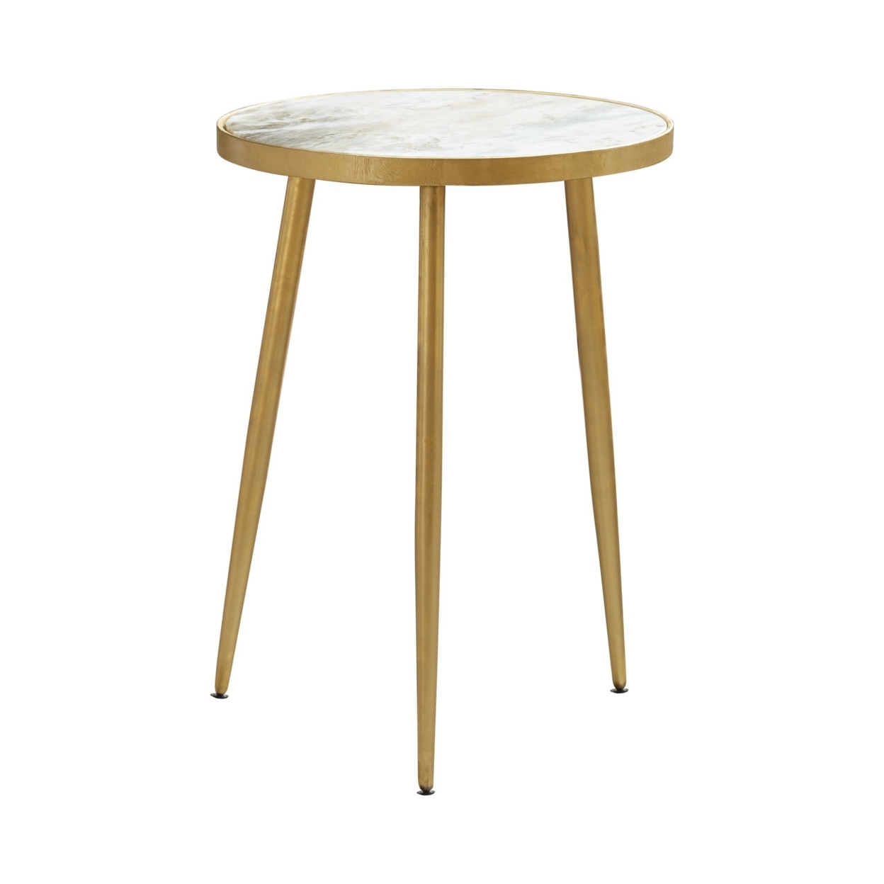 22 Inch Modern Accent Table, Round Marble Top, White, Gold