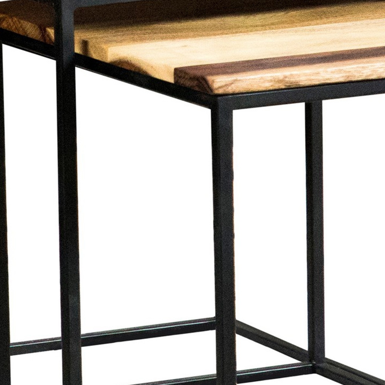 20, 18, 16 Inch 3 Piece Modern Nesting End Table Set, Brown Wood, Black