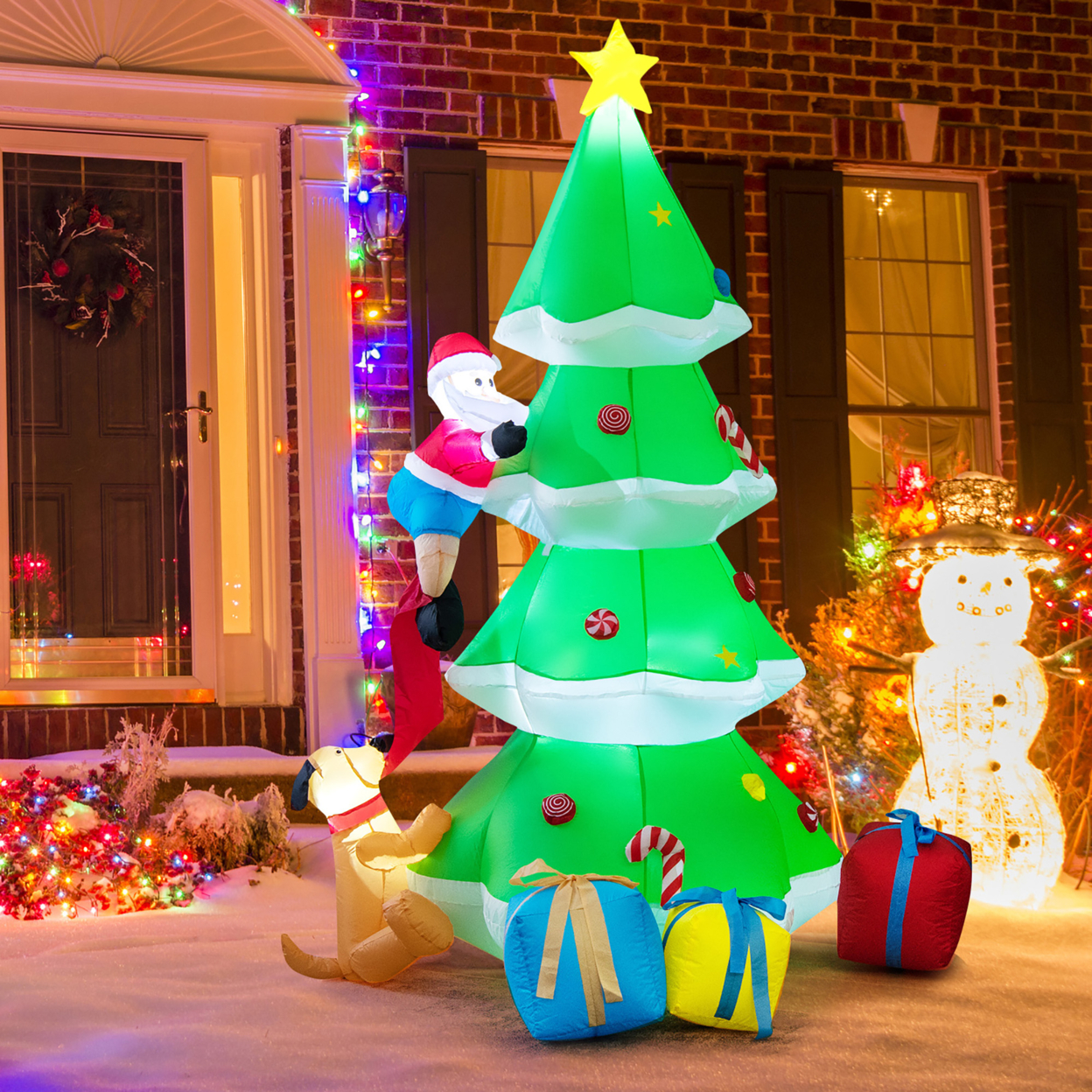 7FT Self Inflatable Santa Claus Climbing Tree Christmas Decoration W/ LED Lights