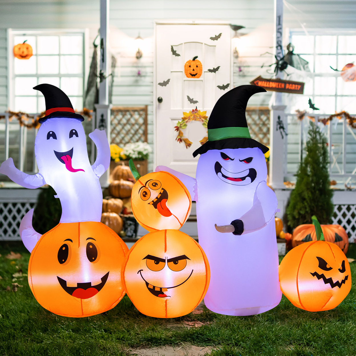 6FT Halloween Inflatable Pumpkin & Ghost Combo Decor W/ LED & Air Blower