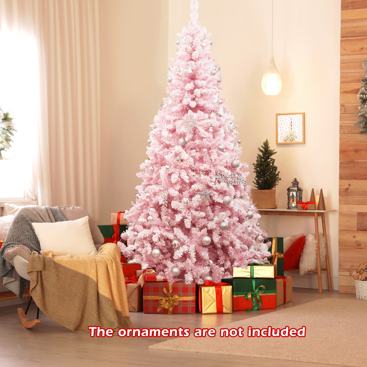 7.5FT Pre-Lit Hinged Artificial Snow Christmas Tree Decor Tree W/ 450 LED Lights