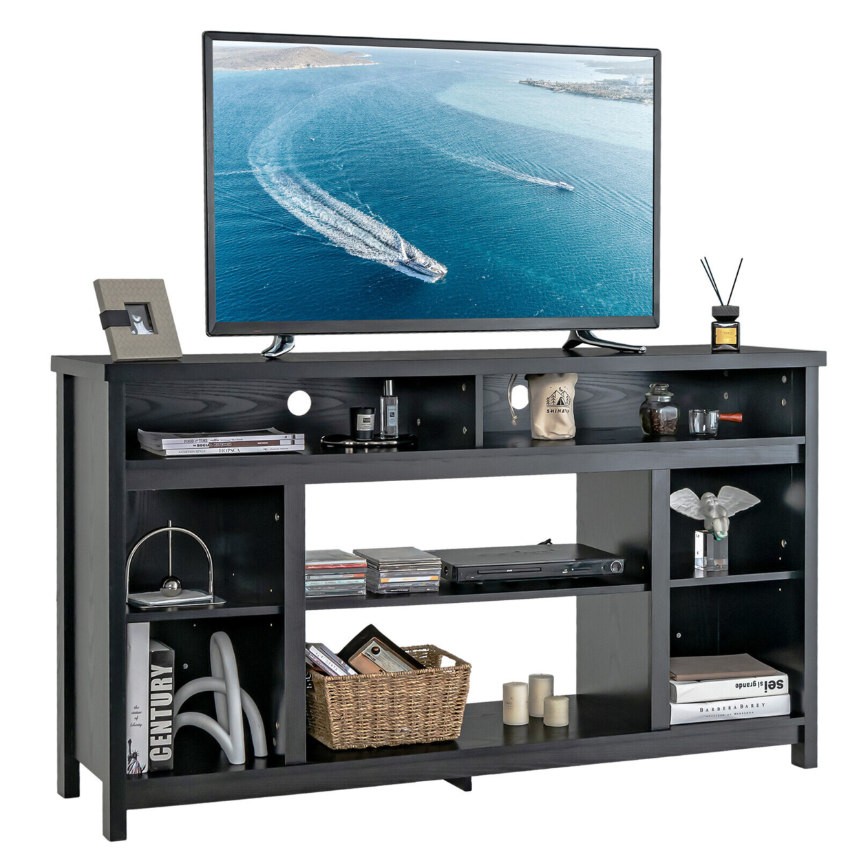 58'' TV Stand Entertainment Console Center W/ Adjustable Open Shelves Up To 65''