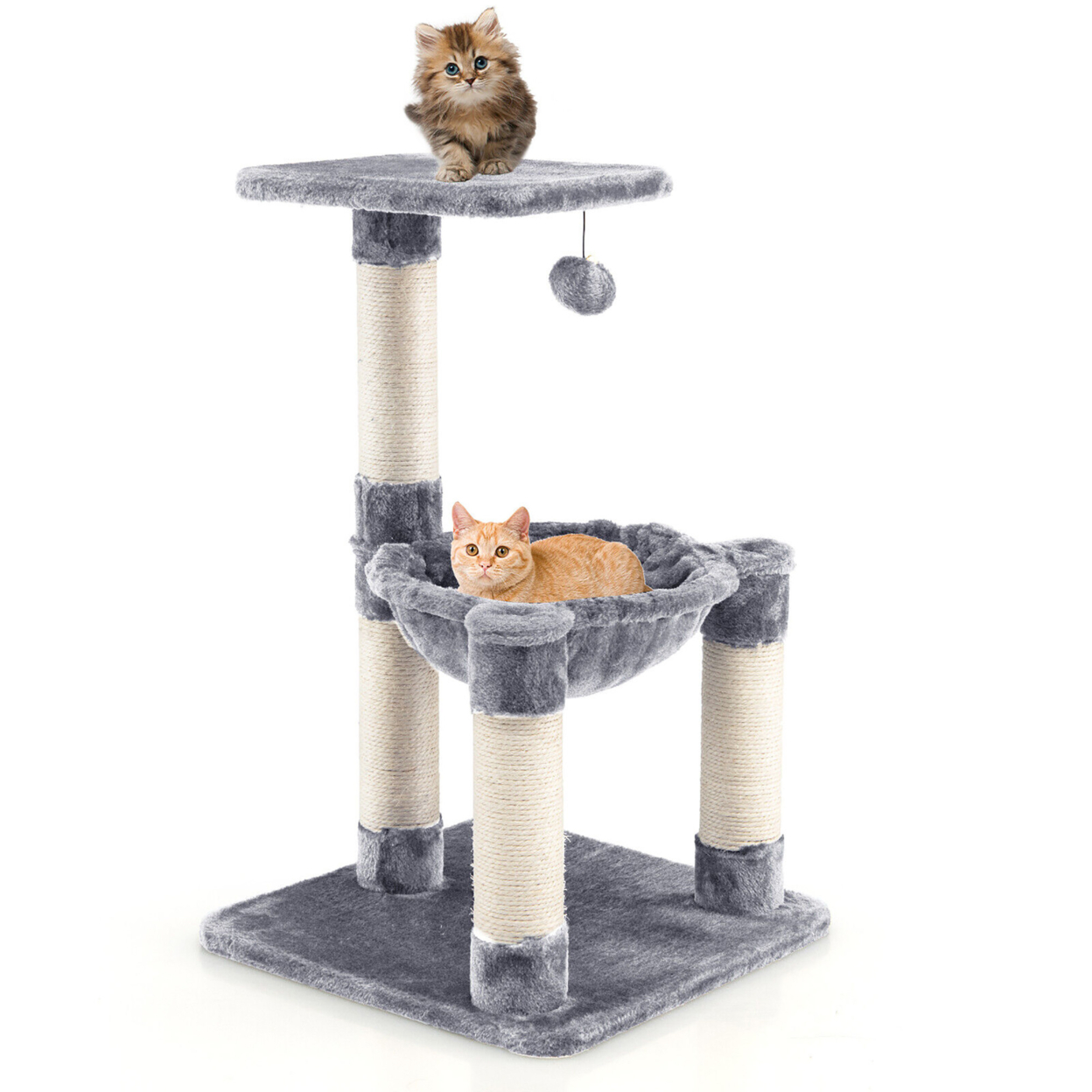 Cat Tree Multi-Level Cat Tower W/ Scratching Posts & Cat Hammock - Grey