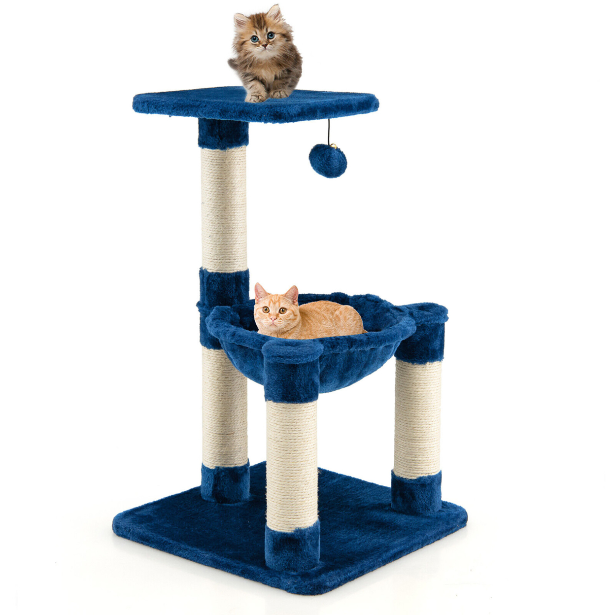 Cat Tree Multi-Level Cat Tower W/ Scratching Posts & Cat Hammock - Blue