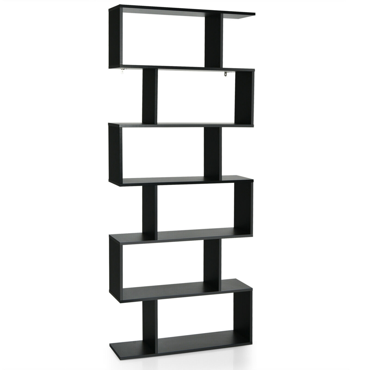 6 Tier S-Shaped Bookshelf Storage Display Bookcase Decor Z-Shelf - Black