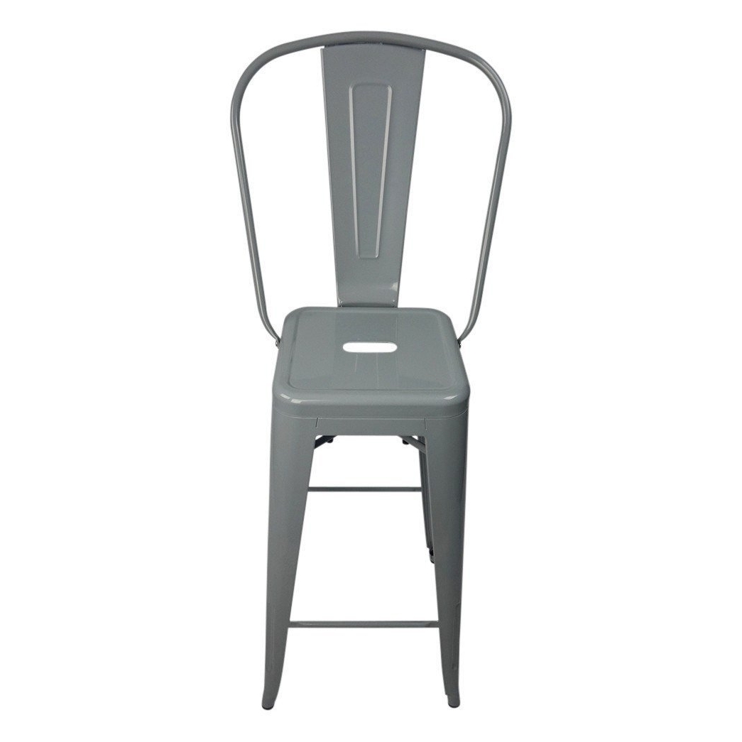 Bastille Bar Stool High Back Chair - silver-metal