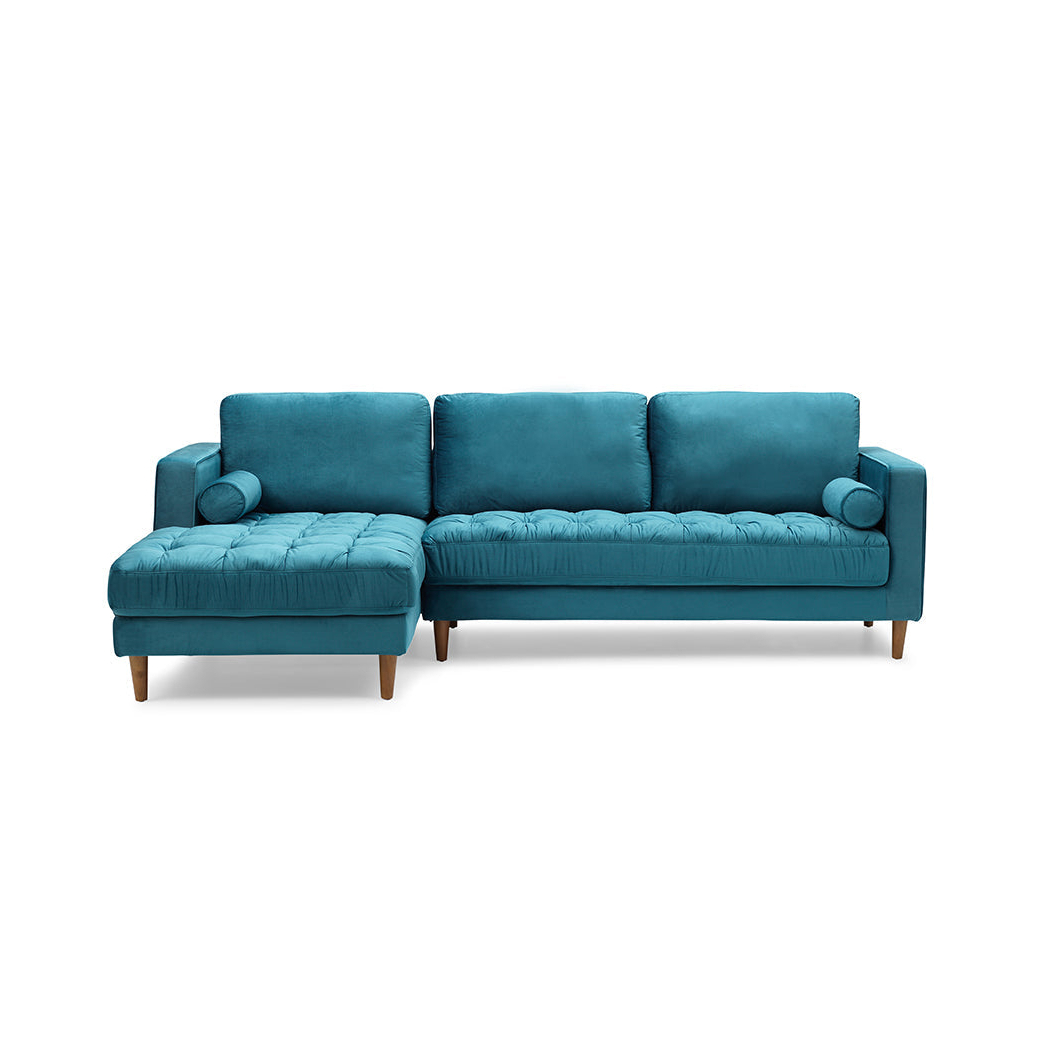 Bente Tufted Velvet Sectional Sofa - Light Blue - Left Sectional