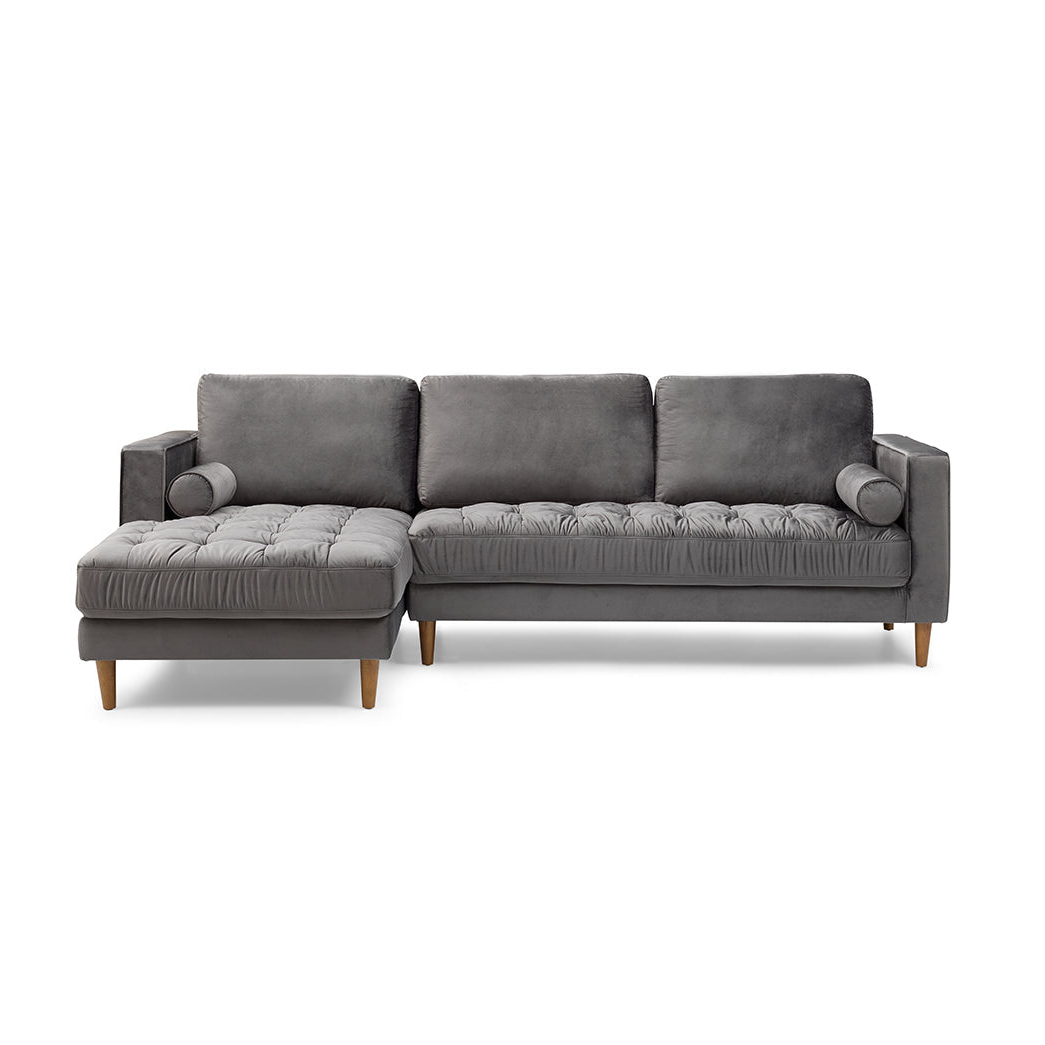 Bente Tufted Velvet Sectional Sofa - Grey - Left Sectional