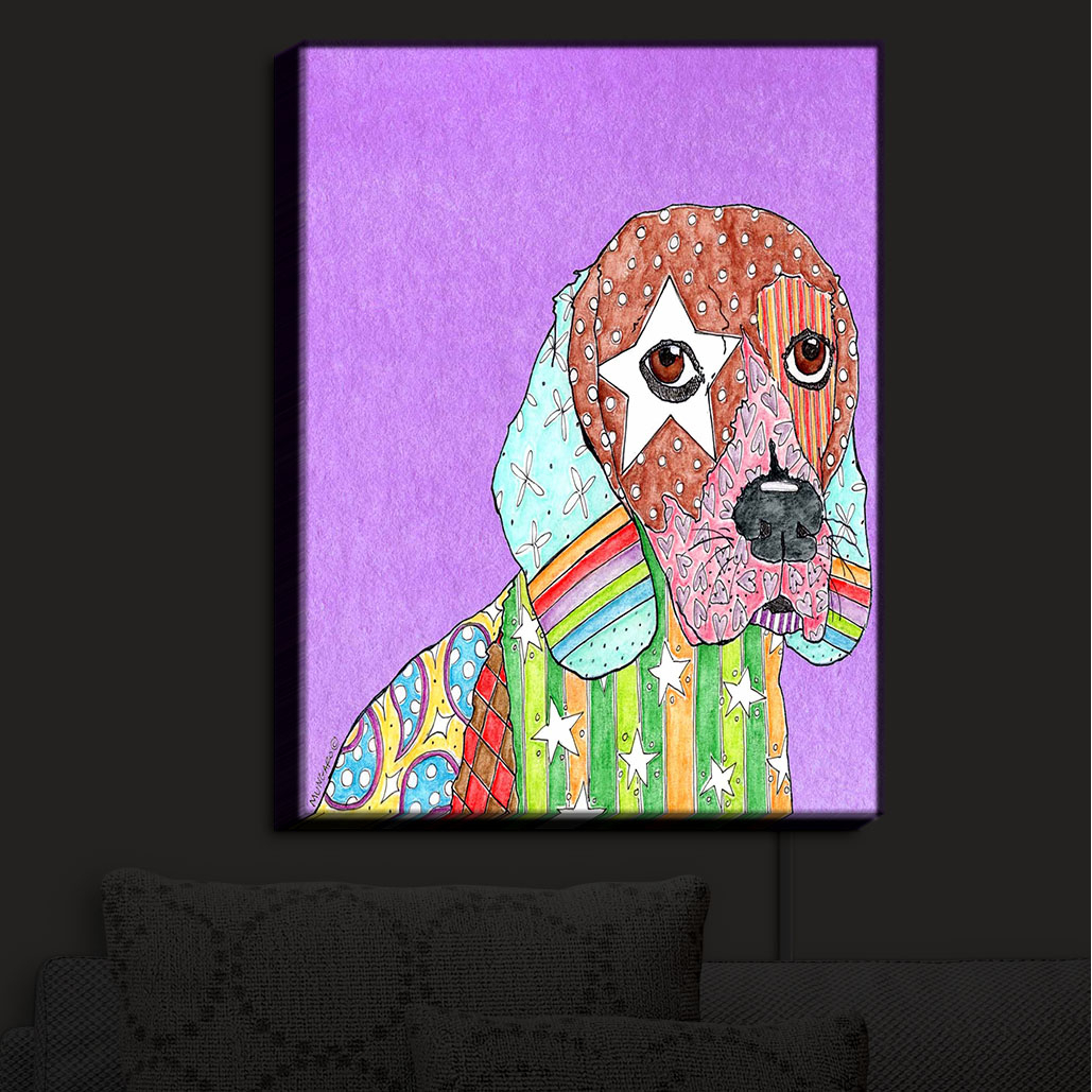 Illuminated Wall Art From DiaNoche by Marley Ungaro - Beagle Dog Violet - small 14 x 11