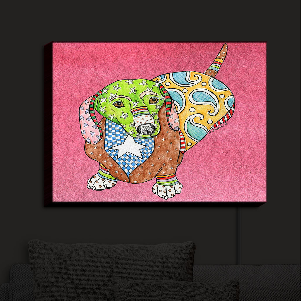 Illuminated Wall Art From DiaNoche by Marley Ungaro - Dachshund Dog Pink - large 30 x 23
