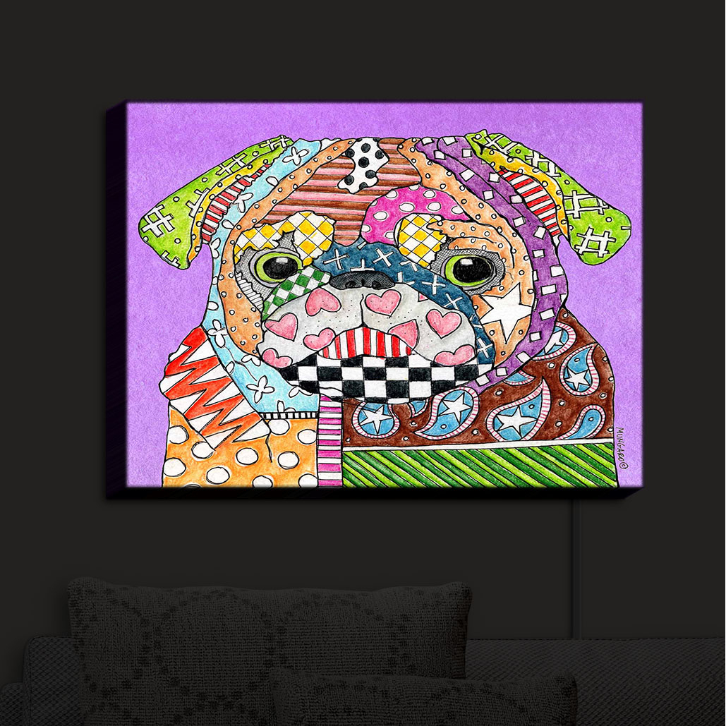 Illuminated Wall Art From DiaNoche by Marley Ungaro - Pug Dog Violet - large 30 x 23