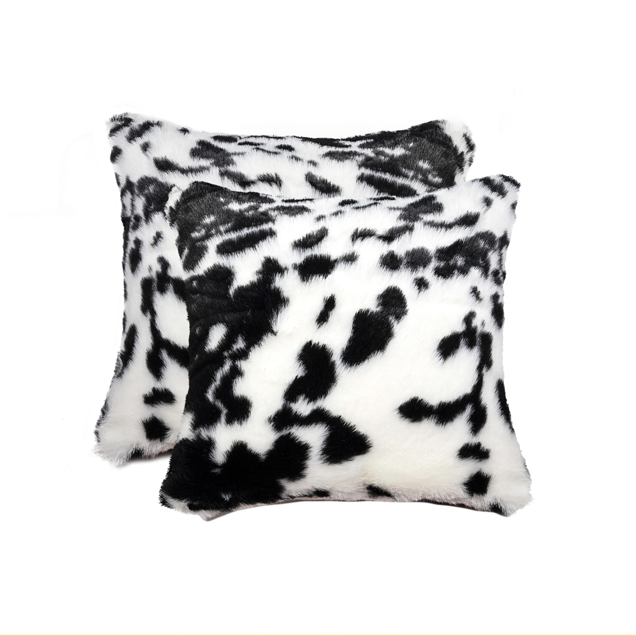2 Pack Belton Faux Sheepskin Fur Pillow 18"x18" Sugarland Black & White